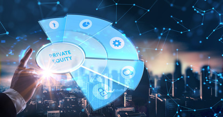 Business, Technology, Internet and network concept. Young businessman shows the word on the virtual...