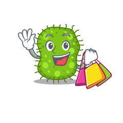 Rich and famous escherichia cartoon character holding shopping bags