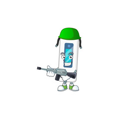 An elegant digital thermometer Army mascot design style using automatic gun
