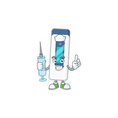 Friendly Nurse digital thermometer mascot design style using syringe