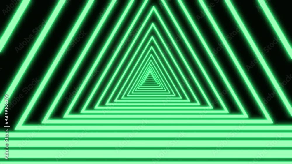 Poster bright red neon lines on black background are forming motion triangle tunnel. abstract backdrop 3d r