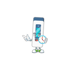 Digital thermometer mascot design concept holding a circle clock