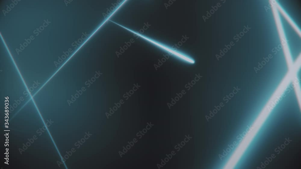 Poster computer generated neon triangles tunnel on a black background consisting of moving blue narrow cros