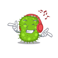 Escherichia Cartoon in design concept listening music