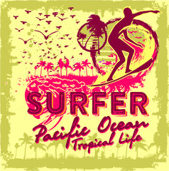 surfer print and embroidery graphic design vector art