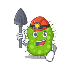 Escherichia miner cartoon design concept with tool and helmet