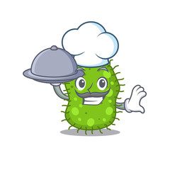 Escherichia chef cartoon character serving food on tray