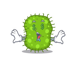 Rich cartoon character design of escherichia with money eyes