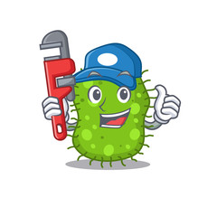 Escherichia Smart Plumber cartoon character design with tool