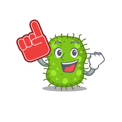 Escherichia presented in cartoon character design with Foam finger