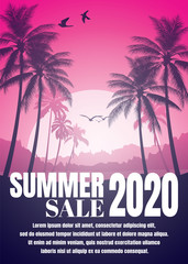 Landscape with coconut palm trees at sunset background ,Summer sale silhouette background.