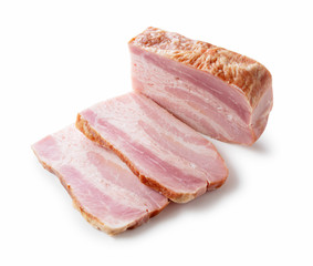 Block bacon placed on a white background