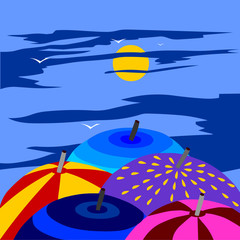 Composition of several umbrellas, vector illustration