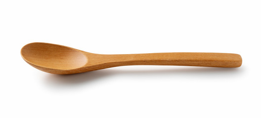 Wooden spoon placed on a white background