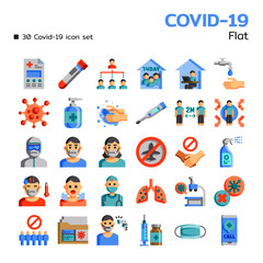 Covid-19 icon set. Flat style