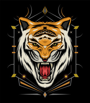 logo tiger. The Tiger head illustration with ornament background.