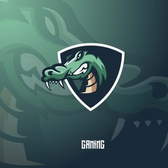 Crocodile mascot logo design with modern illustration concept style for badge, emblem and t shirt printing. Angry crocodile illustration for sport and e-sport team.