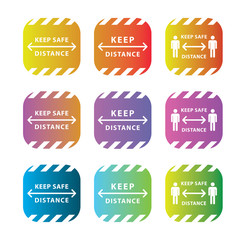 Square floor marking for social distancing, sign keep safe distance. Quarantine Corona virus, covid-19 warning, human figure icons, vector sticker, gradient illustration