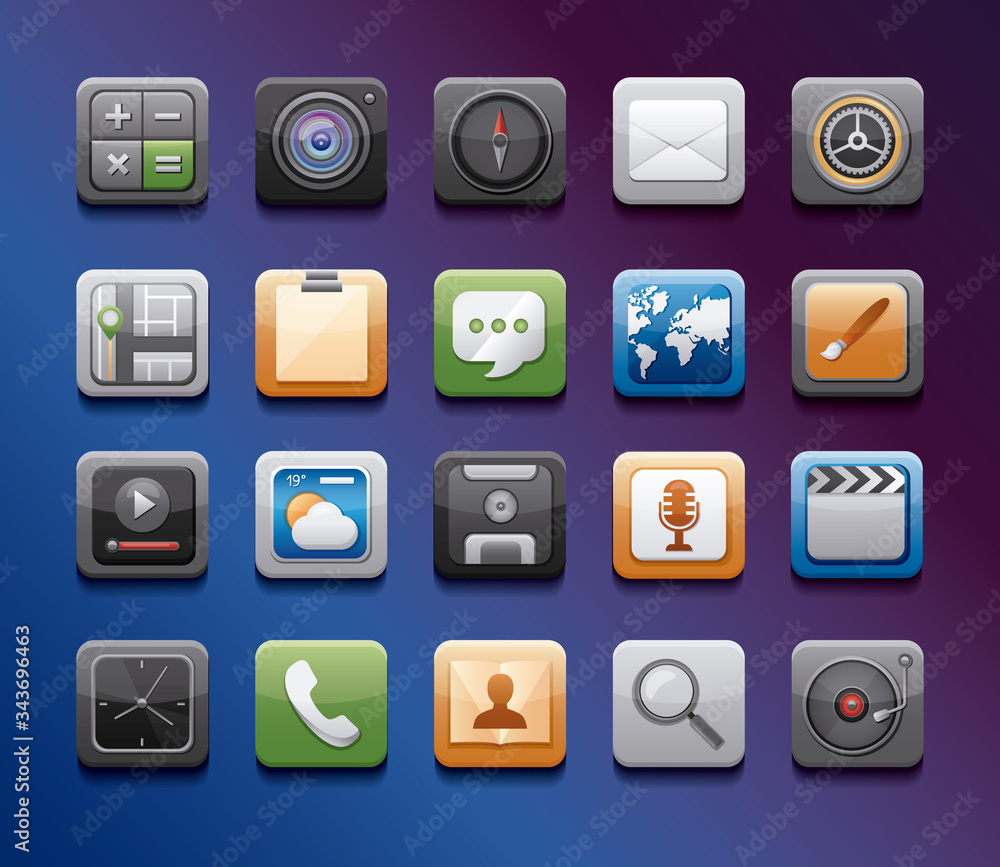 Poster bundle of apps buttons menu panel