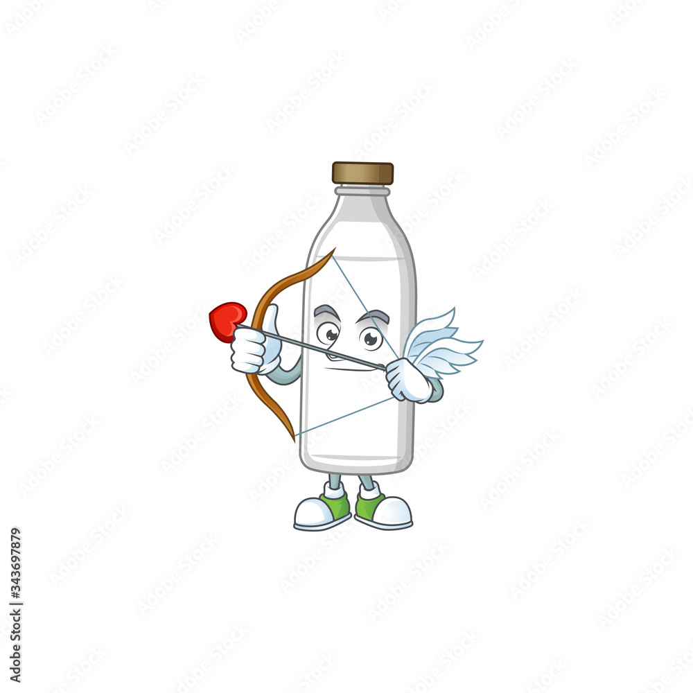 Canvas Prints Charming picture of milk bottle Cupid mascot design concept with arrow and wings