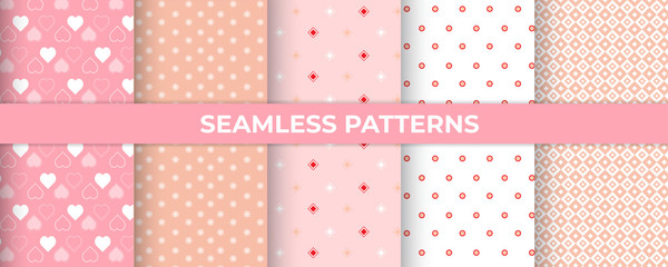 Floral elements seamless pattern collection, decorative wallpaper.