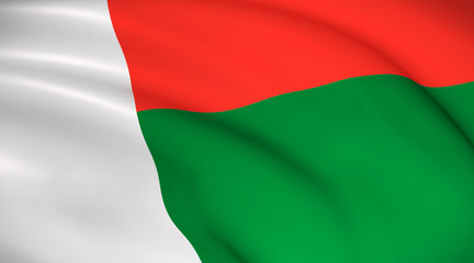 Madagascar National Flag (Malagasy flag) - waving background illustration. Highly detailed realistic 3D rendering