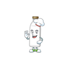 Milk bottle cartoon design style proudly wearing white chef hat