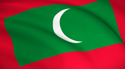 Maldives National Flag (Maldivian flag) - waving background illustration. Highly detailed realistic 3D rendering