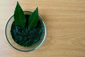 Medicinal Neem leaves with paste in bowl