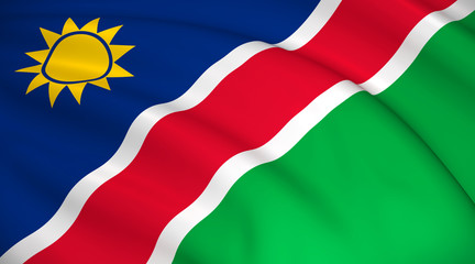 Namibia National Flag (Namibian flag) - Waving background illustration. Highly detailed realistic 3D rendering