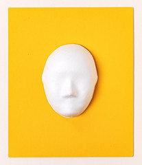 white paper mache mask, top view