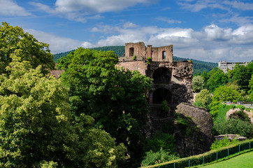 
heidelberg castle ruins on hill with trees