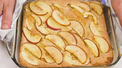 Fresh baked Apple biscuit in baking form. Just from the stove