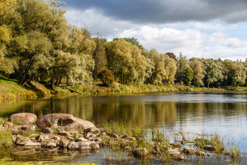 River Gauja floating through Valmiera town, Latvia