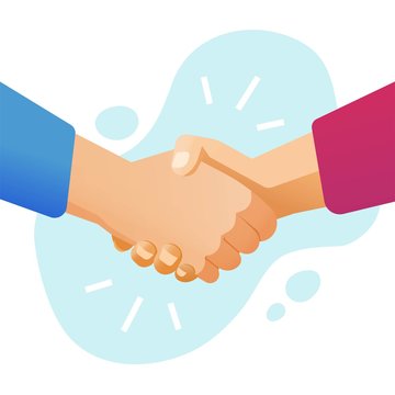Hand shake handshake or shaking hands vector flat cartoon illustration isolated, success partnership deal concept and friendship welcome gesture or agreement modern design clipart