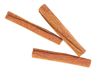 Cinnamon sticks spice isolated on a white background, top view.