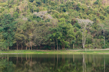 Khao Ruak Reservoir at Namtok Samlan National Park in Saraburi Province Thailand is a reservoir that tourists come to relax or camping during the holidays.	
