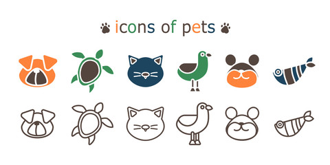 set of funny icons with pets. abstract animal silhouettes