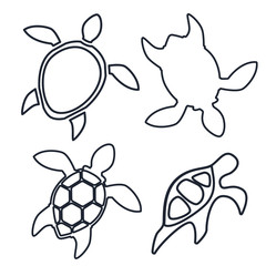 set of four icons with silhouettes of sea turtles in linear style on white background. abstract design