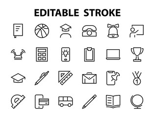 Fototapeta premium A simple set of school items. Contains icons such as student, award, geography, physical education, geometry and more. On white background. Editable stroke. 480x480