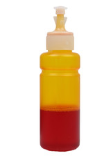 bottle of yellow ink for inkjet printer isolated on white background