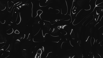 Trendy black monochromatic metallic reflection texture of wavy vibrant surface with ripples. Stylish abstract graphic design 3d rendering background in 4K.