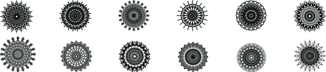 set of mandala colorful vintage art, ancient Indian vedic background design, old painting texture with multiple mathematical shapes