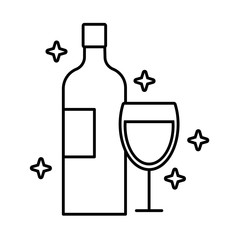 wine bottle and cup drink line style icon