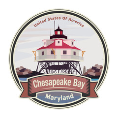 Thomas Point Shoal Light lighthouse, Chesapeake Bay, Maryland - obrazy, fototapety, plakaty
