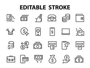 BUSINESS & FINANCE Thin Line Icon Set, contains icons such as Coins, Currency Exchange, Card Payment, Terminal and much more, Editable Line, Vector Illustration