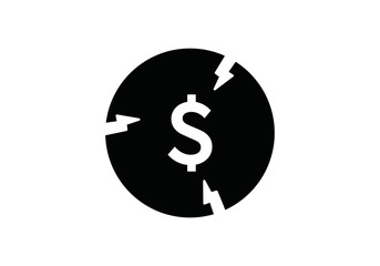 Dollar rate decrease vector line icon. Money symbol with down arrow. Lower cost icon. Financial crisis vector icon, Lower cost icon, Business lost crisis decrease vector illustration. Editable stroke.