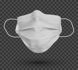 White transparent protective face mask or medical mask. To protect coronavirus and infection. Medical mask isolated on transparent background. Realistic vector illustration
