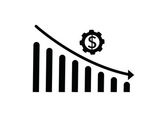 Dollar rate decrease vector line icon. Money symbol with down arrow. Lower cost icon. Financial crisis vector icon, Lower cost icon, Business lost crisis decrease vector illustration. Editable stroke.