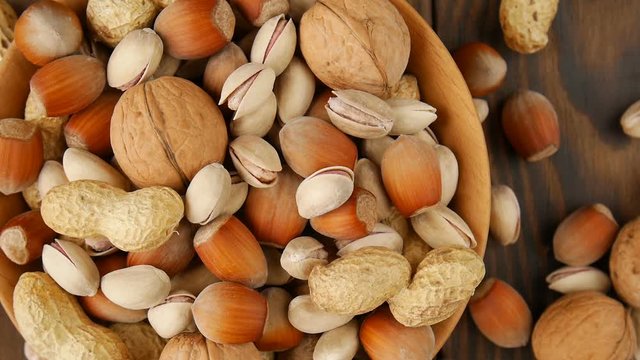 Mixture of nuts in a  vase.